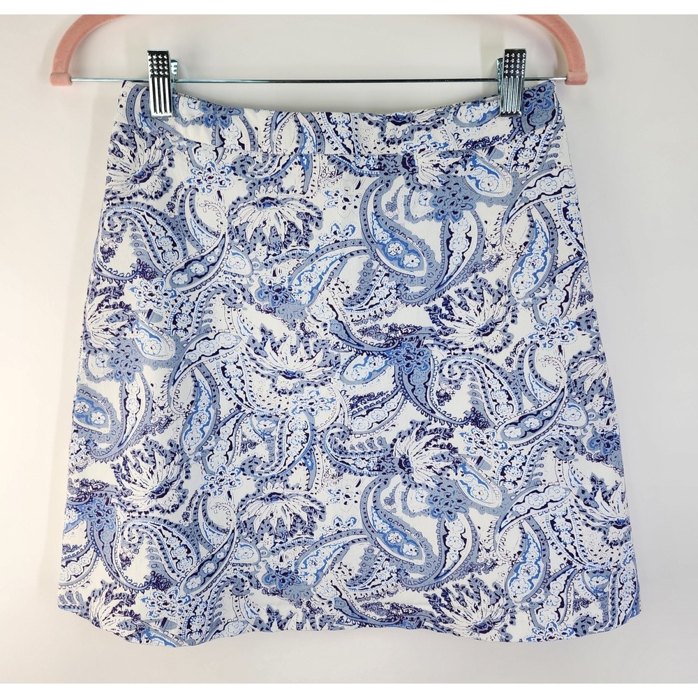 Margaret M Skirt Women's M Paisley Stretch Blue White Mini